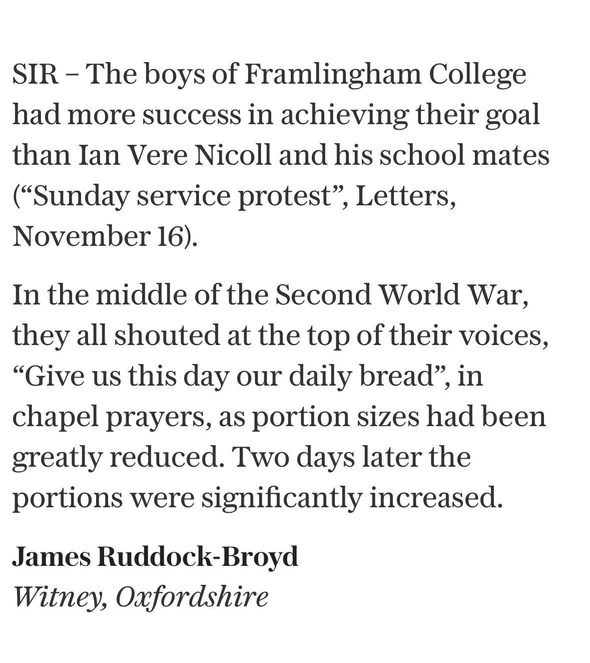 OF has amusing letter published in the Telegraph